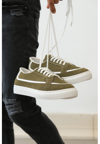 MirgeShoes Yeşil Bağcıklı Erkek Spor Ayakkabı Deri Tozu Kalın BYZ Taban MRG010602669