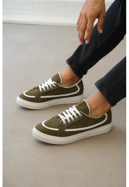 MirgeShoes Yeşil Bağcıklı Erkek Spor Ayakkabı Deri Tozu Kalın BYZ Taban MRG010602669