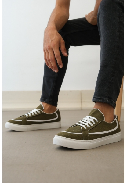 MirgeShoes Yeşil Bağcıklı Erkek Spor Ayakkabı Deri Tozu Kalın BYZ Taban MRG010602669