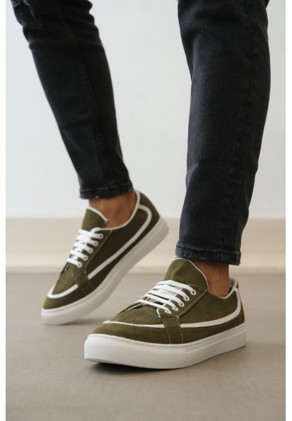 MirgeShoes Yeşil Bağcıklı Erkek Spor Ayakkabı Deri Tozu Kalın BYZ Taban MRG010602669