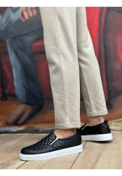 MirgeShoes Siyah Bağcıksız Erkek Günlük Ayakkabı Kapitone Kalın BYZ Taban MRG010602671