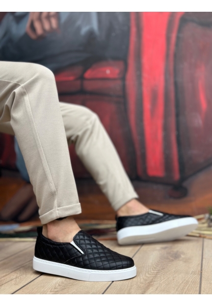 MirgeShoes Siyah Bağcıksız Erkek Günlük Ayakkabı Kapitone Kalın BYZ Taban MRG010602671