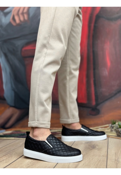 MirgeShoes Siyah Bağcıksız Erkek Günlük Ayakkabı Kapitone Kalın BYZ Taban MRG010602671