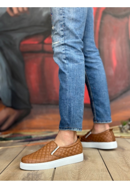 MirgeShoes Taba Bağcıksız Erkek Günlük Ayakkabı Kapitone Kalın BYZ Taban MRG010602671