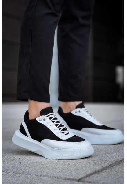 MirgeShoes Siyaz Bağcıklı Erkek Günlük Spor Ayakkabı Beyaz Parçalı Yüksek BYZ Taban MRG010602672