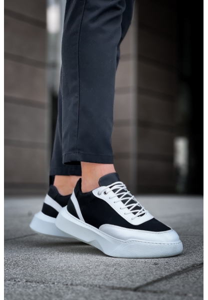 MirgeShoes Siyaz Bağcıklı Erkek Günlük Spor Ayakkabı Beyaz Parçalı Yüksek BYZ Taban MRG010602672