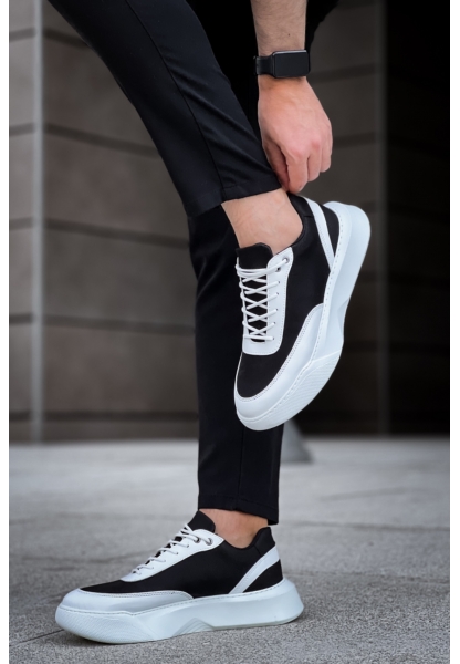 MirgeShoes Siyaz Bağcıklı Erkek Günlük Spor Ayakkabı Beyaz Parçalı Yüksek BYZ Taban MRG010602672