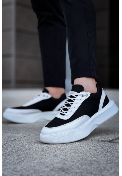 MirgeShoes Siyaz Bağcıklı Erkek Günlük Spor Ayakkabı Beyaz Parçalı Yüksek BYZ Taban MRG010602672