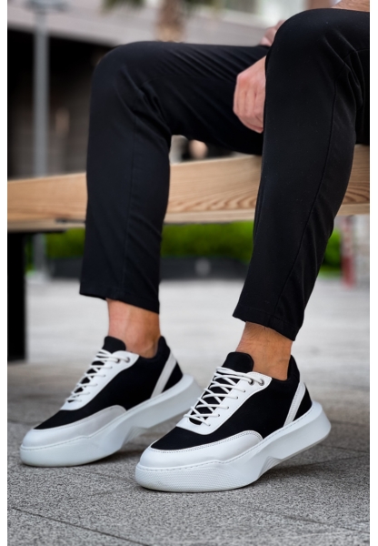 MirgeShoes Siyaz Bağcıklı Erkek Günlük Spor Ayakkabı Beyaz Parçalı Yüksek BYZ Taban MRG010602672