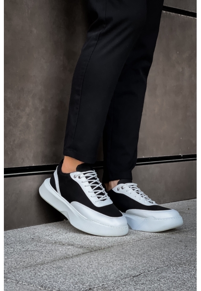 MirgeShoes Siyaz Bağcıklı Erkek Günlük Spor Ayakkabı Beyaz Parçalı Yüksek BYZ Taban MRG010602672