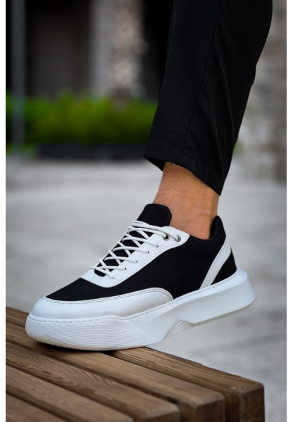 MirgeShoes Siyaz Bağcıklı Erkek Günlük Spor Ayakkabı Beyaz Parçalı Yüksek BYZ Taban MRG010602672