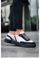 MirgeShoes Siyah Bağcıklı Erkek Günlük Spor Ayakkabı Beyaz Parçalı Yüksek SYH Taban MRG010602672