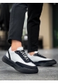 MirgeShoes Siyah Bağcıklı Erkek Günlük Spor Ayakkabı Beyaz Parçalı Yüksek SYH Taban MRG010602672