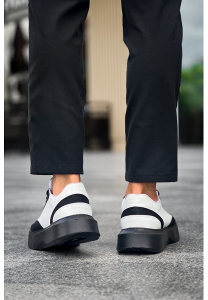 MirgeShoes Siyah Bağcıklı Erkek Günlük Spor Ayakkabı Beyaz Parçalı Yüksek SYH Taban MRG010602672