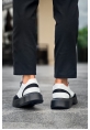 MirgeShoes Siyah Bağcıklı Erkek Günlük Spor Ayakkabı Beyaz Parçalı Yüksek SYH Taban MRG010602672