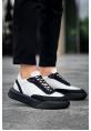 MirgeShoes Siyah Bağcıklı Erkek Günlük Spor Ayakkabı Beyaz Parçalı Yüksek SYH Taban MRG010602672