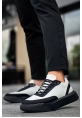 MirgeShoes Siyah Bağcıklı Erkek Günlük Spor Ayakkabı Beyaz Parçalı Yüksek SYH Taban MRG010602672
