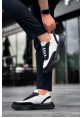 MirgeShoes Siyah Bağcıklı Erkek Günlük Spor Ayakkabı Beyaz Parçalı Yüksek SYH Taban MRG010602672