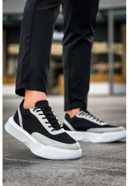 MirgeShoes Siyah Bağcıklı Erkek Günlük Spor Ayakkabı Gri Parçalı Yüksek BYZ Taban MRG010602672