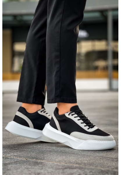 MirgeShoes Siyah Bağcıklı Erkek Günlük Spor Ayakkabı Gri Parçalı Yüksek BYZ Taban MRG010602672