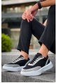 MirgeShoes Siyah Bağcıklı Erkek Günlük Spor Ayakkabı Gri Parçalı Yüksek BYZ Taban MRG010602672