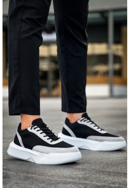 MirgeShoes Siyah Bağcıklı Erkek Günlük Spor Ayakkabı Gri Parçalı Yüksek BYZ Taban MRG010602672