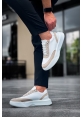 MirgeShoes Beyaz Bağcıklı Erkek Günlük Spor Ayakkabı Krem Parçalı Yüksek BYZ Taban MRG010602672