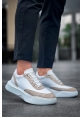 MirgeShoes Beyaz Bağcıklı Erkek Günlük Spor Ayakkabı Krem Parçalı Yüksek BYZ Taban MRG010602672