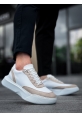 MirgeShoes Beyaz Bağcıklı Erkek Günlük Spor Ayakkabı Krem Parçalı Yüksek BYZ Taban MRG010602672