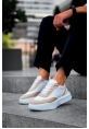 MirgeShoes Beyaz Bağcıklı Erkek Günlük Spor Ayakkabı Krem Parçalı Yüksek BYZ Taban MRG010602672