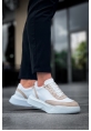 MirgeShoes Beyaz Bağcıklı Erkek Günlük Spor Ayakkabı Krem Parçalı Yüksek BYZ Taban MRG010602672