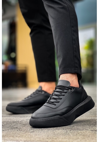 MirgeShoes Siyah Bağcıklı Erkek Günlük Spor Ayakkabı Yüksek SYH Taban MRG010602672