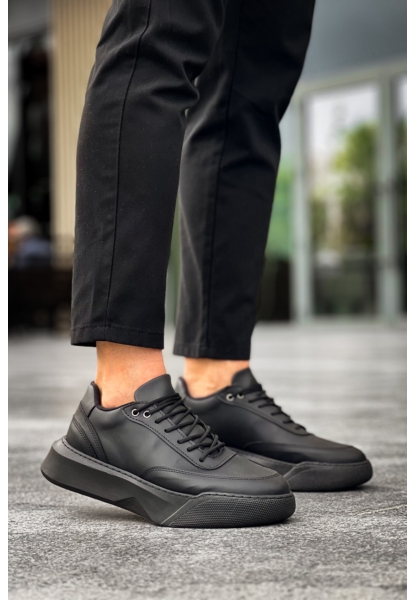 MirgeShoes Siyah Bağcıklı Erkek Günlük Spor Ayakkabı Yüksek SYH Taban MRG010602672