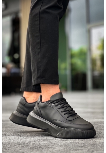 MirgeShoes Siyah Bağcıklı Erkek Günlük Spor Ayakkabı Yüksek SYH Taban MRG010602672