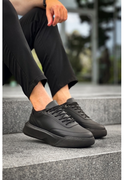 MirgeShoes Siyah Bağcıklı Erkek Günlük Spor Ayakkabı Yüksek SYH Taban MRG010602672
