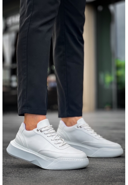 MirgeShoes Beyaz Bağcıklı Erkek Günlük Spor Ayakkabı Yüksek BYZ Taban MRG010602672