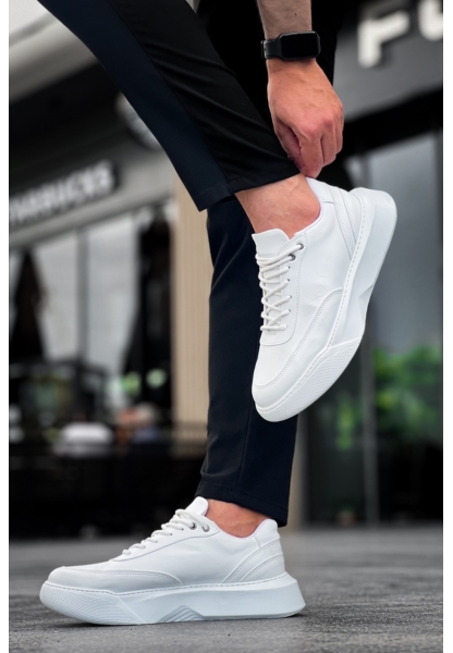 MirgeShoes Beyaz Bağcıklı Erkek Günlük Spor Ayakkabı Yüksek BYZ Taban MRG010602672