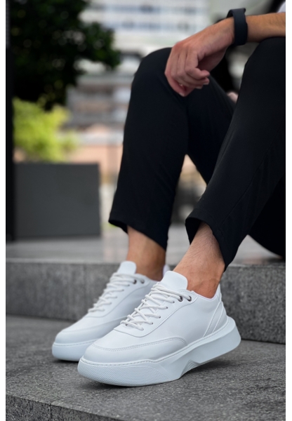 MirgeShoes Beyaz Bağcıklı Erkek Günlük Spor Ayakkabı Yüksek BYZ Taban MRG010602672