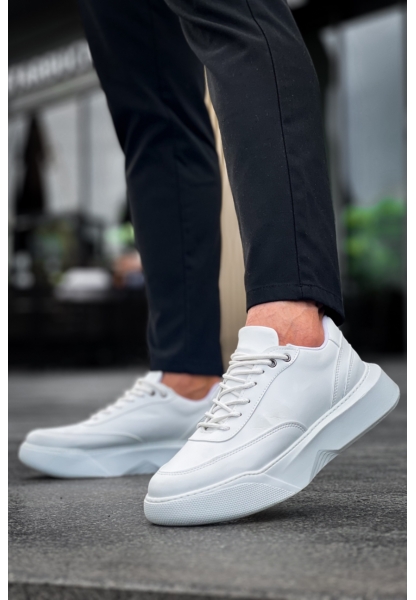 MirgeShoes Beyaz Bağcıklı Erkek Günlük Spor Ayakkabı Yüksek BYZ Taban MRG010602672
