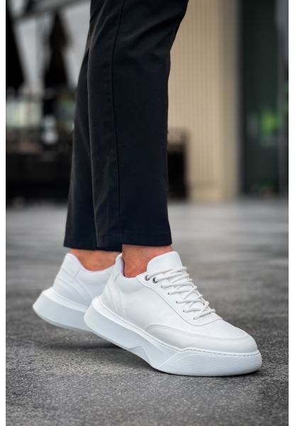 MirgeShoes Beyaz Bağcıklı Erkek Günlük Spor Ayakkabı Yüksek BYZ Taban MRG010602672