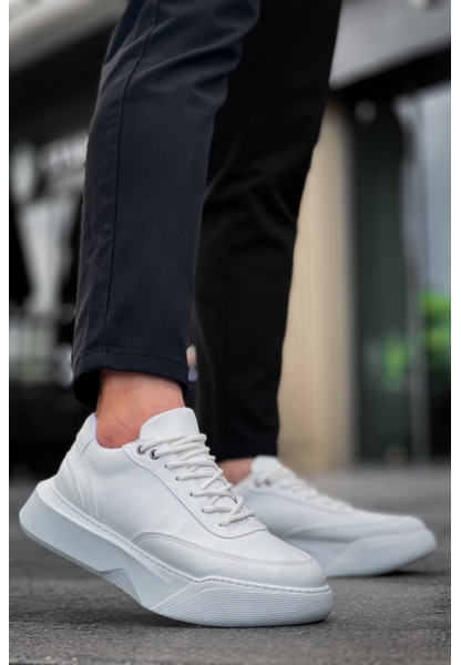MirgeShoes Beyaz Bağcıklı Erkek Günlük Spor Ayakkabı Yüksek BYZ Taban MRG010602672