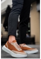 MirgeShoes Taba Bağcıklı Erkek Günlük Spor Ayakkabı Krem Parçalı Yüksek BYZ Taban MRG010602672