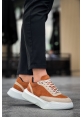MirgeShoes Taba Bağcıklı Erkek Günlük Spor Ayakkabı Krem Parçalı Yüksek BYZ Taban MRG010602672