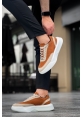 MirgeShoes Taba Bağcıklı Erkek Günlük Spor Ayakkabı Krem Parçalı Yüksek BYZ Taban MRG010602672