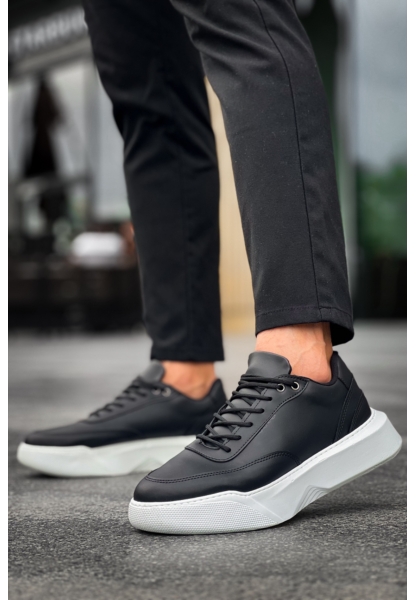 MirgeShoes Siyah Bağcıklı Erkek Günlük Spor Ayakkabı Yüksek BYZ Taban MRG010602672