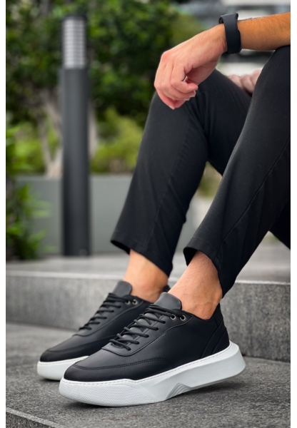 MirgeShoes Siyah Bağcıklı Erkek Günlük Spor Ayakkabı Yüksek BYZ Taban MRG010602672