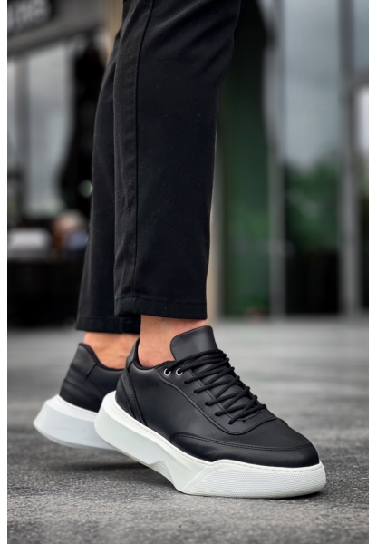 MirgeShoes Siyah Bağcıklı Erkek Günlük Spor Ayakkabı Yüksek BYZ Taban MRG010602672