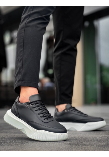 MirgeShoes Siyah Bağcıklı Erkek Günlük Spor Ayakkabı Yüksek BYZ Taban MRG010602672
