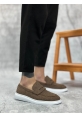 MirgeShoes Kahve Bağcıksız Erkek Klasik Loafer Ayakkabı Keten Tekstil BYZ Taban MRG010602673