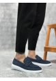 MirgeShoes Lacivert Bağcıksız Erkek Klasik Loafer Ayakkabı Keten Tekstil BYZ Taban MRG010602673